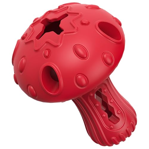 TONGKTAI Aggressives Kauspielzeug für Hunde, unzerstörbares Kauspielzeug aus Pilzgummi mit Zahnreinigung, langlebiger interaktiver Leckerbissen Spender Hund Puzzle Spielzeug für große Rassen (Rot)