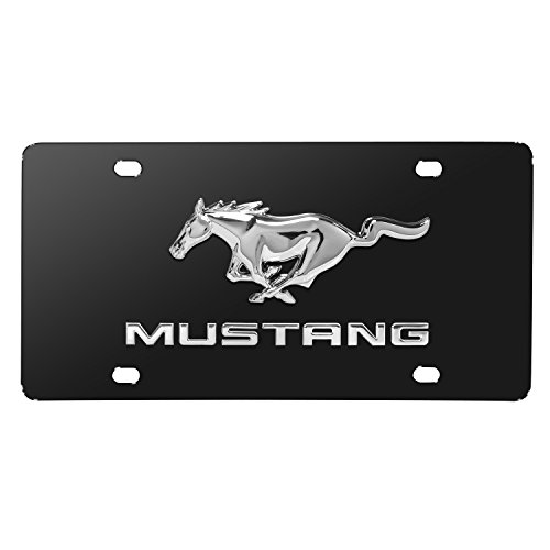 iPick Image for Ford Mustang Double 3D Logo Black Stainless Steel License Plate - Official Licensed