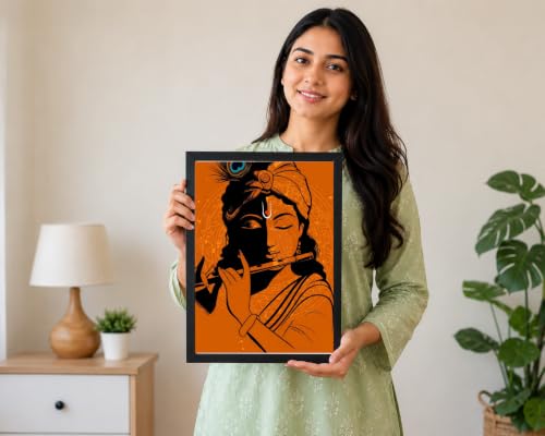 Image of Half Face Lord Krishna Minimalist Wall Art Photo Frame | Modern Hindu Spiritual Canvas Print for Home Temple & Living Room Decor