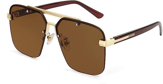 FEISEDY Men Women Trendy Square Pilot Double Bridge Sunglasses Retro Oversized Rimless Gradient Lens Shades B2325