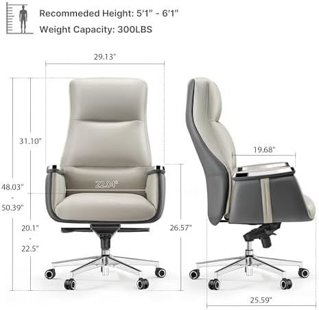 EUREKA ERGONOMIC Royal II Executive Office Chair High Back, Big and Tall with Extra Wide Seat, Silicone Leather Desk Chair Computer Chair, Modern Office Chair Home Office Desk Chairs - Beige Gray - Thumbnail 5