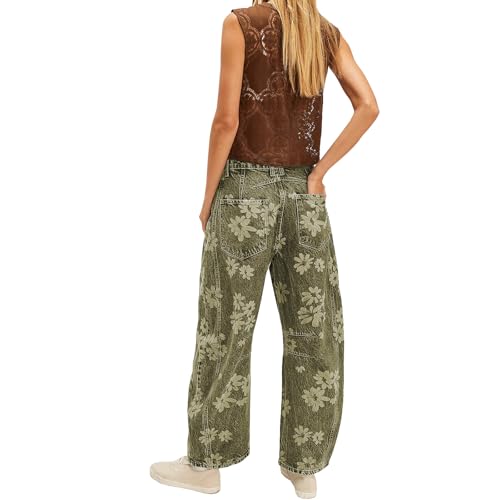 Mxiqqpltky Daisy Printed Barrel Jeans Women Y2k Distressed Wide Leg Boyfriend Denim Pants Casual Baggy Jeans 90s Streetwear4