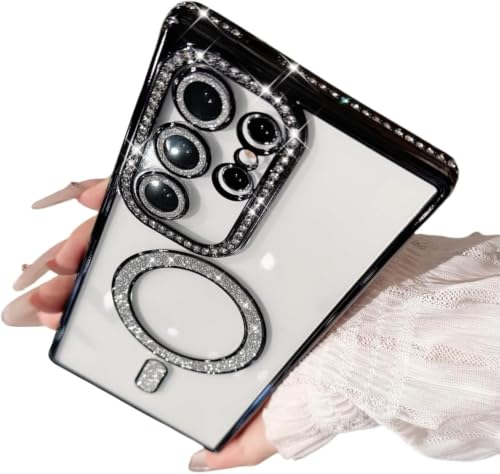 Image of for Samsung S26 Ultra 5G Glitter Case,Luxury Bling Rhinestone Diamond Plated Bumper Case,MagSafe, Sparkle Camera Lens Protection Clear Back Cover for Samsung S26 Ultra 5G (Black)