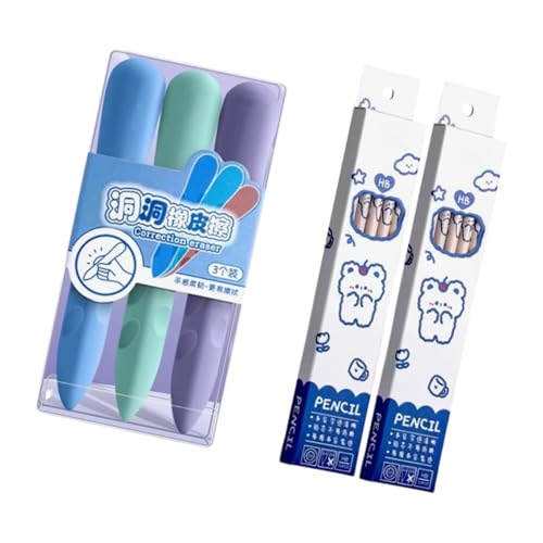 コンフォートグリップと最小限の残留物を補充するための大きな穴のデザインを備えた3つの消しゴムと20枚の鉛筆のパック消去器ペンシルセット