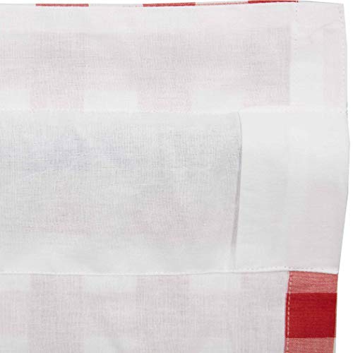 Vhc Brands Annie Buffalo Check Cotton Farmhouse Curtains Rod Pocket Drawstring Ties Ruffling Prairie Panel Pair, Red Country #TOP2