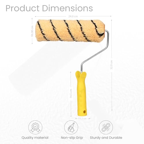 Image of The Decor Co. Paint Roller 9 Inch Wall Painting Brush Smooth Finish Texture Application for Exterior with Ergonomic Handle (Random Colors)