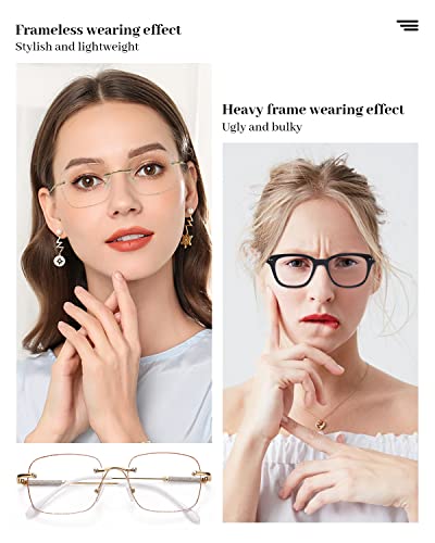 Luff Rimless Reading Glasses For Women Blue Light Blocking,Fashion Metal Computer Readers,Lightweight And Comfort, Hd Frameless Eyeglasses Anti Eyestrain(2.5X) #TOP2