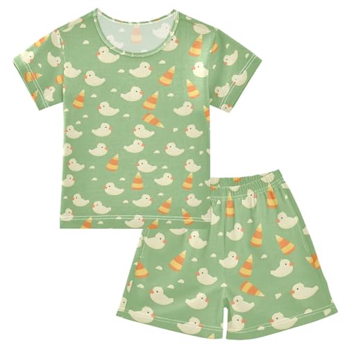 ALAZA Duck Funny Stylish Pajamas Set Short Sleeve Cotton Sleepwear Summer Pjs 2 Piece 5-14Y