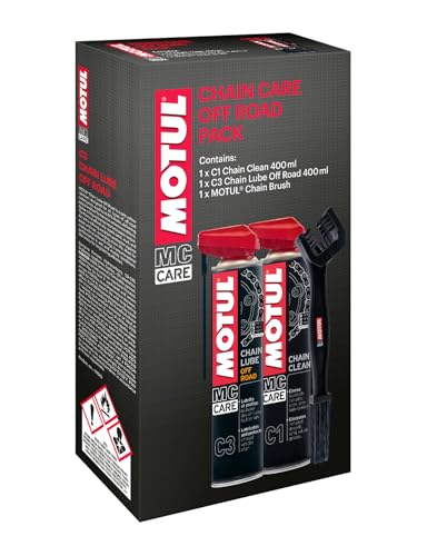 Motul - Kit di Manutenzione - Pulitore Catena Moto Spray + Lubrificante per Catena Moto Fuori Strada + Spazzola Non Abrasiva - MC Care Chain Clean C1 - MC Care Chain Lube off Road C3