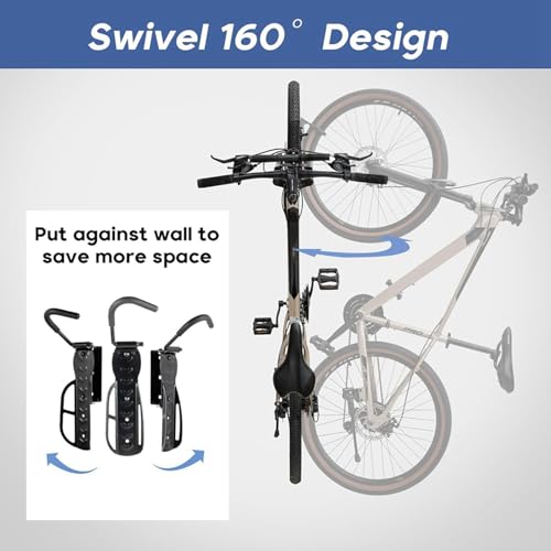 Almacenamiento de Bicicletas Vertical para Hogar | Kit de 2 Soportes de Pared Giratorios 3