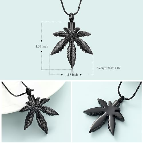 Imrsanl Marijuana Leaf Urn Necklace for Ashes for Men Women Adults Stainless Steel Maple Leaf Cremation Jewelry Urn Pendant Ashes Holder Memorial Locket2