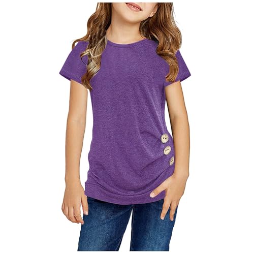 Kids Girls Casual Tunic Shirts Girls Basic Solid Short Sleeve T-Shirt Teen Soft Cotton Summer Tight Clothes Outfits