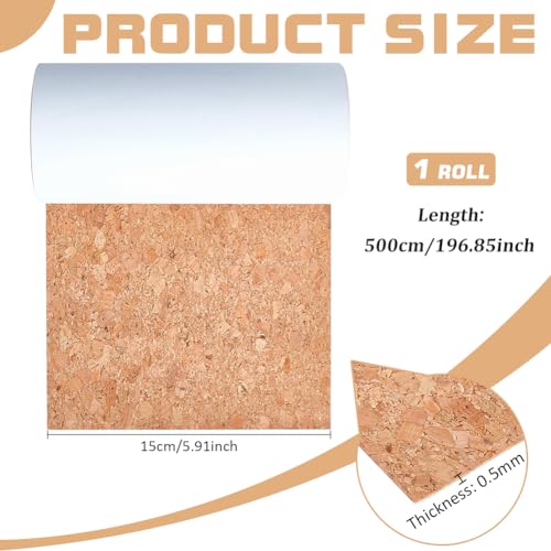 BENECREAT 5m x15cm Selbstklebende Korkrolle, Flexible Natürliche Korkplattenpapierblätter Zum Auskleiden von Regalen, Schubladen, Küche, Wanddekoration, 0.5mm Dicke