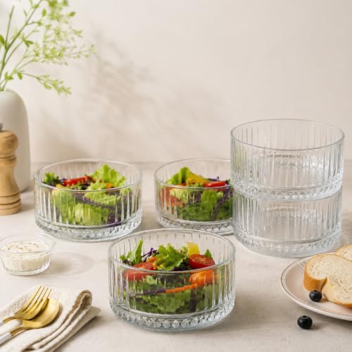 Image of WRINGO Glass Bowl for Kitchen Prep, Dessert, Dips, and Candy Dishes, Cake, Snack Bowl Set of 6 Or Nut Bowls, and Microwave Safe Clear Glass Bowls for Mixing, Storing Size 4.5 Inch (WR-10)
