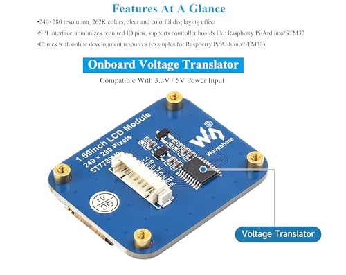 Image of 1.69inch LCD Display Module IPS Display Panel Compatible with Raspberry Pi 5 /4B /3B+ /3B /2B /Zero W /WH /Zero 2 W /Ar-duino / STM32, Embedded ST7789V2 Driver Chip, SPI Interface
