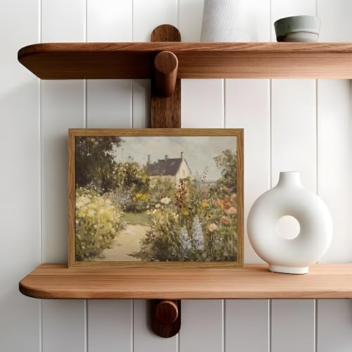Image of Vintage Painting Wall Art, Country Landscape Wall Decor, Nature Wildflower Farmhouse Pictures Canvas Prints for Bedroom Bathroom Living Room 16x12 inch Wood Framed