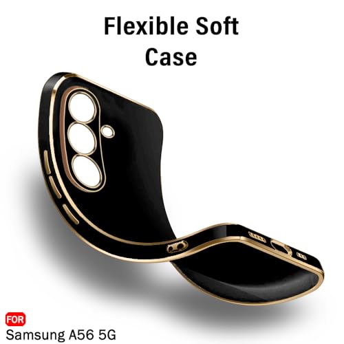 Image of TheGiftKart Luxurious Golden-Plated Back Cover Case for Samsung Galaxy A56 5G | Raised Lips for Camera & Screen Protection | ShockProof Design | Stylish Back Cover Case for Samsung A56 5G (TPU, Black)