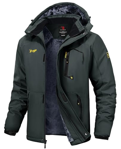 Image of TBMPOY Men's Winter Jackets Skiing Waterproof Snow Thick Fleece Lined Hooded Utility Cold Weather Warm Outdoor Ice Work