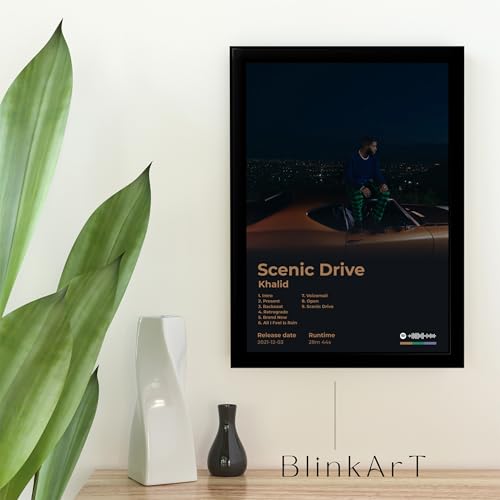 Image of BLINKART Khalid - Scenic Drive Wall Photo Frames | Wall Art for Bedroom, Living Room, Studio or Office | Album Cover Print with Spotify Song Link QR Code | Gift for Fans - 8x12 In
