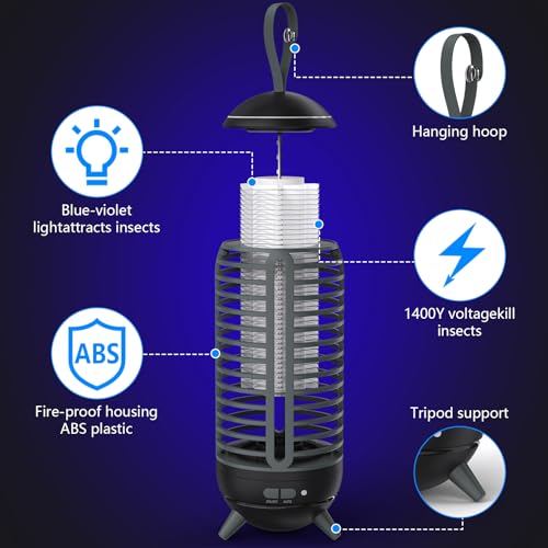 Cordless Bug Zapper Outdoor Rechargeable 2 in 1 Wireless Mosquito Killer Lamp 2500mAh Bug Zapper Electric Trap Ideal Fly Zapper Indoor for Patio, Home, Backyard, Yard, Garden, Campsite (Black)