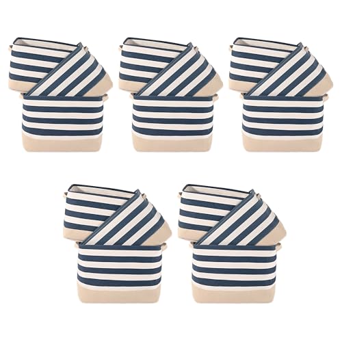 Image of Kuber Industries (Set of 15) Foldable Cosmetic & Skincare Dressing Table Organizer | Space-Saving Storage Boxes for Makeup Items /Hair Gadgets & Jewellery Holder | GM-30-BLU | White & Blue Stripe