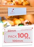 100 Unidades de Porta Etiquetas Autoadhesivas de 30mm x 100mm blancas, Portaprecios Adhesivos Individuales de 100mm, Carteles para Precios, Etiquetas para Precios, Etiquetas Adhesivas