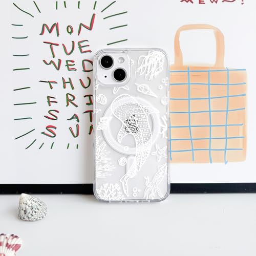 NITITOP Magnetic for iPhone 14 Plus / 15 Plus Case Clear Sea - White Fish by NITITOP - Used condition - Image 2