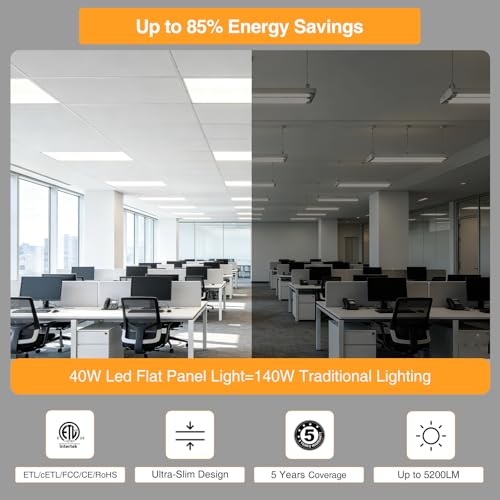 Image of 1x4 LED Flat Panel Light,Selectable 5CCT,0-10V Dimmable,5200LM,2Pack