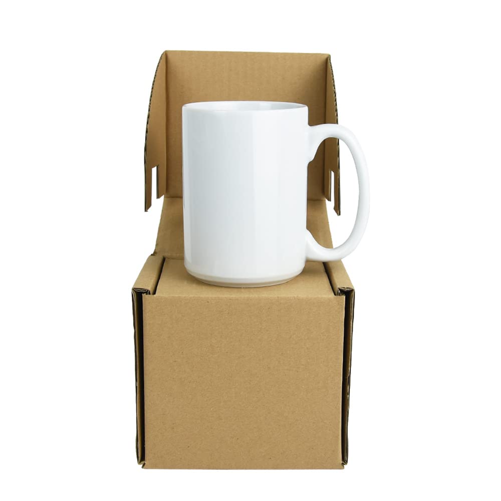 Tazas en blanco con revestimiento de sublimación de 15 onzas con caja de pedido por correo marrón, caja de 6 piezas
