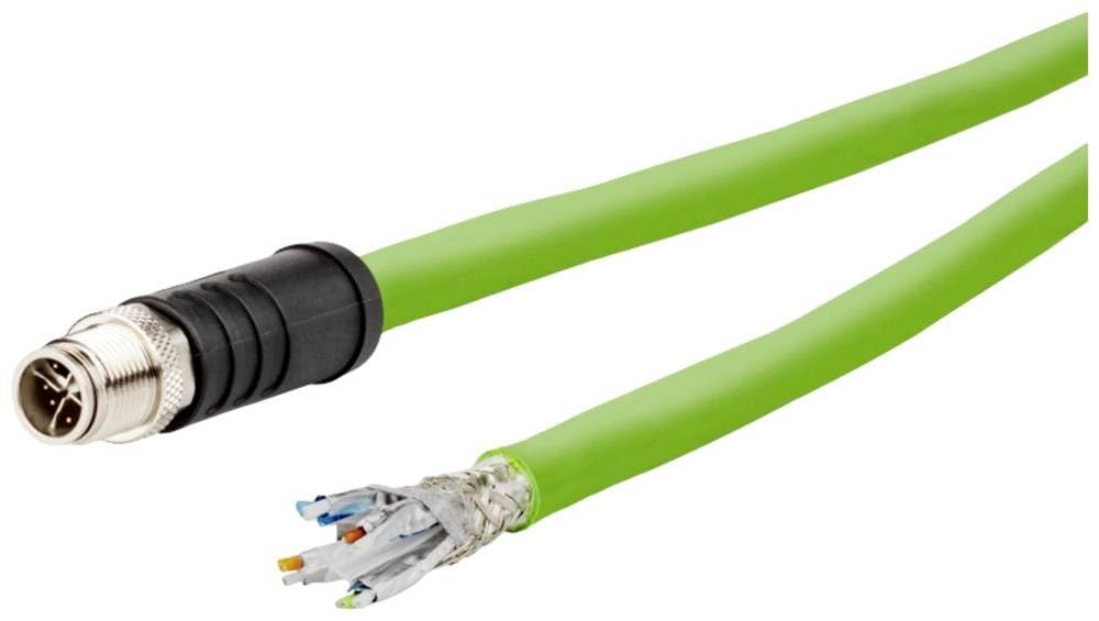 METZ CONNECT 142M7X10050 M12 Network Cable, Patch Cable CAT 6a S/FTP 5.00 m Green PUR Coating, Acid Coating