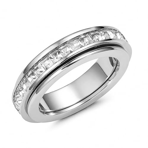ZDZM Women Fidget Rings Titanium Steel Spinner Fidget Band Rings for Women Ladies Cubic Zirconia Relieving Anxiety Wedding Promise Lucky Statement Rings Comfort Fit Size 8
