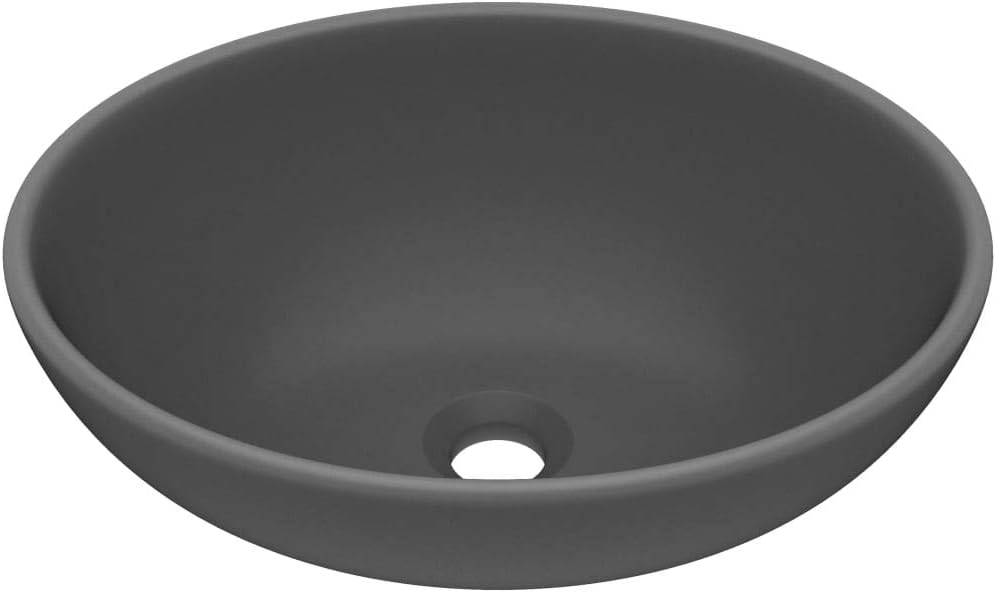 vidaXL Lavabo de Lujo Ovalado Tocador Montado Encima Piedra Vasija Aseo Indoro Cocina Garaje Fácil de Limpiar Cerámica Gris Oscuro Mate 40x33 cm