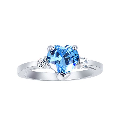 CloseoutWarehouse Simulated Blue Topaz Cubic Zirconia Heart Promise Ring Sterling Silver Size 3
