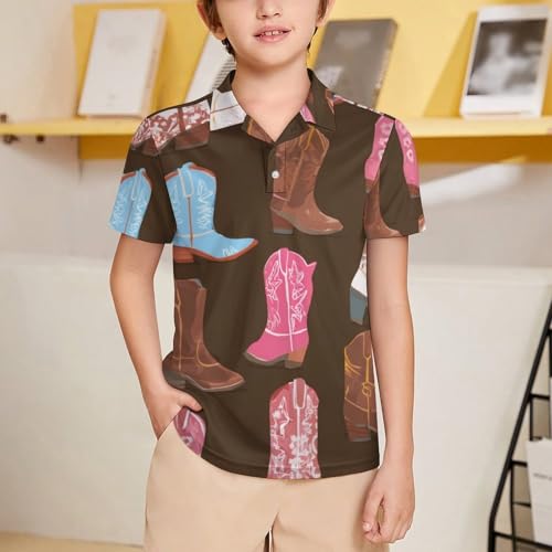 Boys' Classic Polo Shirts Short Sleeve Moisture-Wicking Golf & Tennis Shirts for Youth Teens Western Cowgirl Boots2