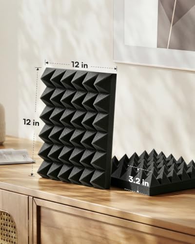 Image of SODOCT 24 Pack 3.2 Inches Extra Thick Pyramid Acoustic Foam Panels, 12 x 12 Inches High Density Soundproofing Foam for Walls, Professional Sound Absorbing Panels for Studio, Podcasting, Cinema