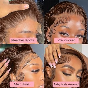 Miniatura 4 de Pelucas de cabello humano rizado rizado con encaje frontal transparente HD de 13 x 6 pulgadas, densidad del 200 %, con abuelitos, color marrón 4#