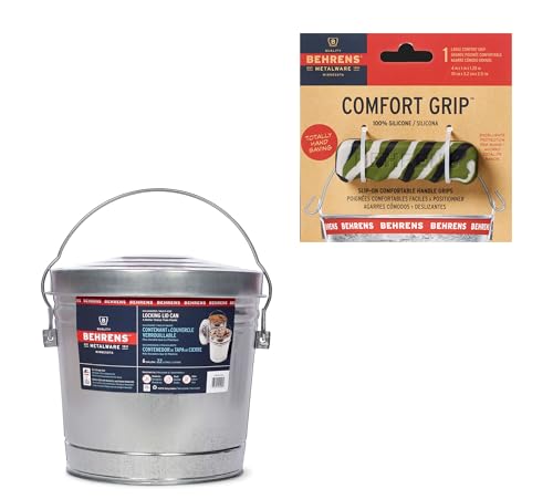 Behrens 6 Gallon Galvanized Steel Storage Can or Waste Bin w/Locking Lid & Handle (1 can, 1 Camo Grip)