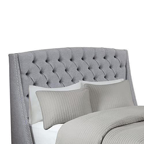 Madison Park Harper Upholstered Nail Head Trim Wingback Button Tufted Headboard Modern Contemporary Metal Legs Padded Bedroom Décor Accent, Queen, Grey #TOP3