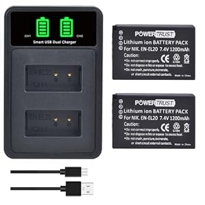 PowerTrust 2Pcs EN-EL20 EN EL20a Battery and Build-in USB Charger for Nikon Coolpix P1000, P950, 1 J1, 1 J2, 1 J3, 1 AW1, 1 V3, Coolpix A Camera
