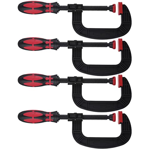 FactorDuty 4 Pack One Handed C Clamp Set, 6.1-inch Heavy Duty C Clamp Quick Release Light Weight and Ergonomic Adjustable Handle