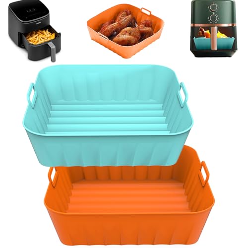 Lifhety 2 Piezas Molde Silicona Freidora de Aire, 21cm AirFryer Accesorios Cesta Freidora para Dual Blaze Cosori 5,5L, 6,4L, Ninja Air Fryer, Horno Microondas y Bandeja, Libre de BPA