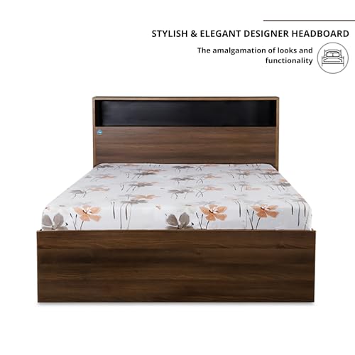 Image of DELITE KOM | 1 Year Warranty | Single Bed, Urban Engineered Wood Bed Without Box Storage & with Headboard Shelf Storage, Wooden Bed (83x37 Inches) | Installation Included | Color - Acacia Dark