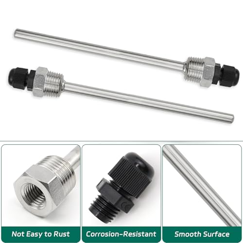 BEASAFY 2 Stück Tauchhülse G1/2 Zoll, 304 Edelstahl Tauchhülse, Tauchhülsen Temperaturfühler, Gewinde für Temperatursensor, Tauchschutzrohre für Thermoelemente (150mm)
