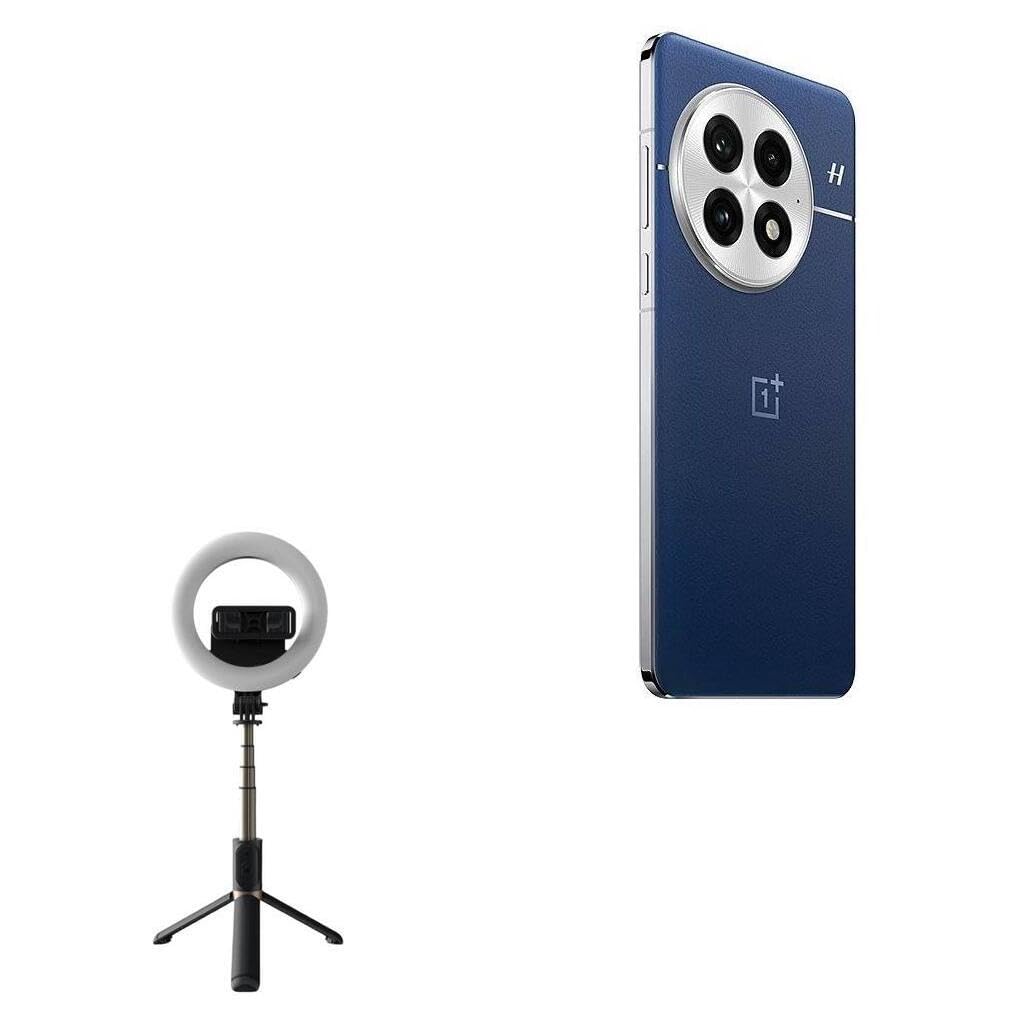 BoxWave Stand and Mount Compatible with OnePlus 13R - RingLight SelfiePod, Selfie Stick Extendable Arm with Ring Light - Jet Black