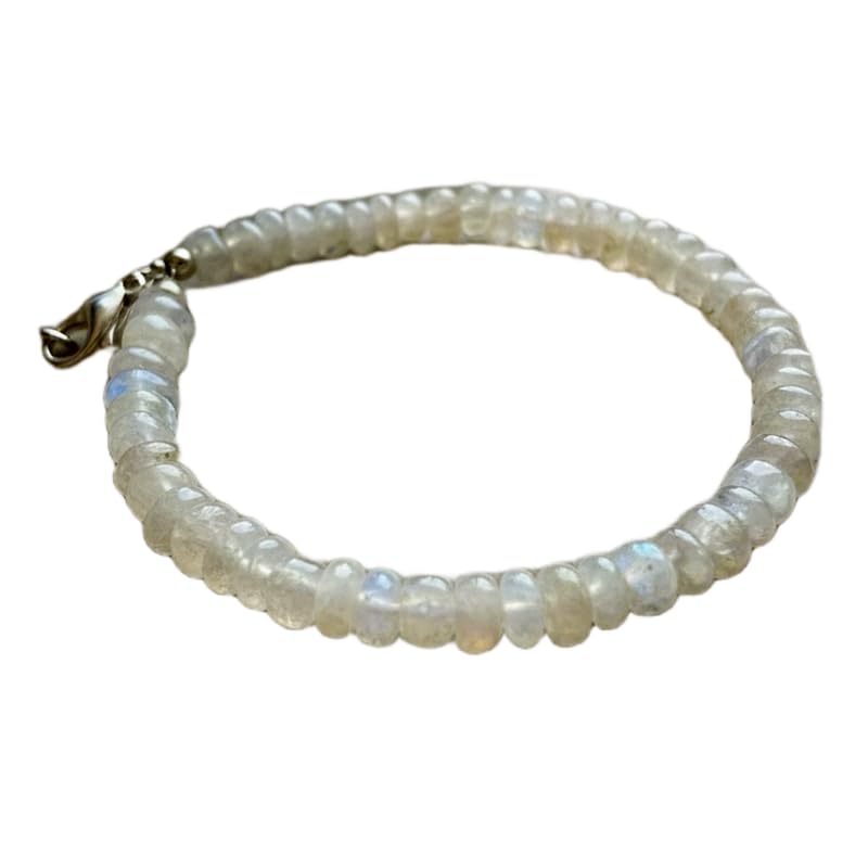 Bracelet pierre de lune arc-en-ciel véritable fait main perles facettées 18cm