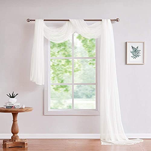 Warm Home Designs 24 Feet Long Ivory Sheer Window Scarf. These XXL Length Valance Scarves 54 X 288 Inches in Size. Great as Bed Canopy or Wedding Arch Draping Fabric. AM Ivory 288"