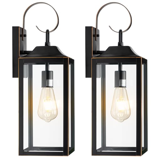 Image of 19 inch Large Outdoor Wall Lights Black with Gold Trim 2 Pack | Black Exterior Light Fixtures, Modern Wall Sconces, Waterproof Porch Lights Outdoor Lighting for House Garage Entryway