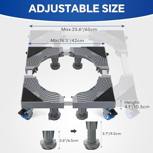 Image of Boniry Fridge Stand | Washing Machine Stand Base Trolley Roller Stand 4x2 Locking Swivel Wheels | Furniture Mover Mobile Base for Washing Machine,Dryer and Refrigerator (Single Pipe)