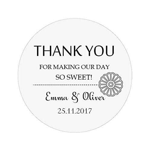 48 Stück personalisiert Blume Hochzeitsaufkleber - Wedding Thank you sticker - 4 cm Runde Danke Etiketten für die Hochzeit,Gastgeschenk,Tischdeko,Flaschen,Tüten,Briefen,Einladungen - Rd 036 Cover