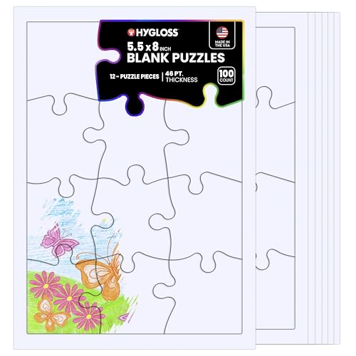 Hygloss 100 Blank Jigsaw Puzzles – 5.5 x 8 Inch, 12 Pieces Each – DYI Party invites, Perfect for Decorating, Kids' Activities, Arts & Crafts or Party Favors - Puzzle Pieces to Draw On for Crafts